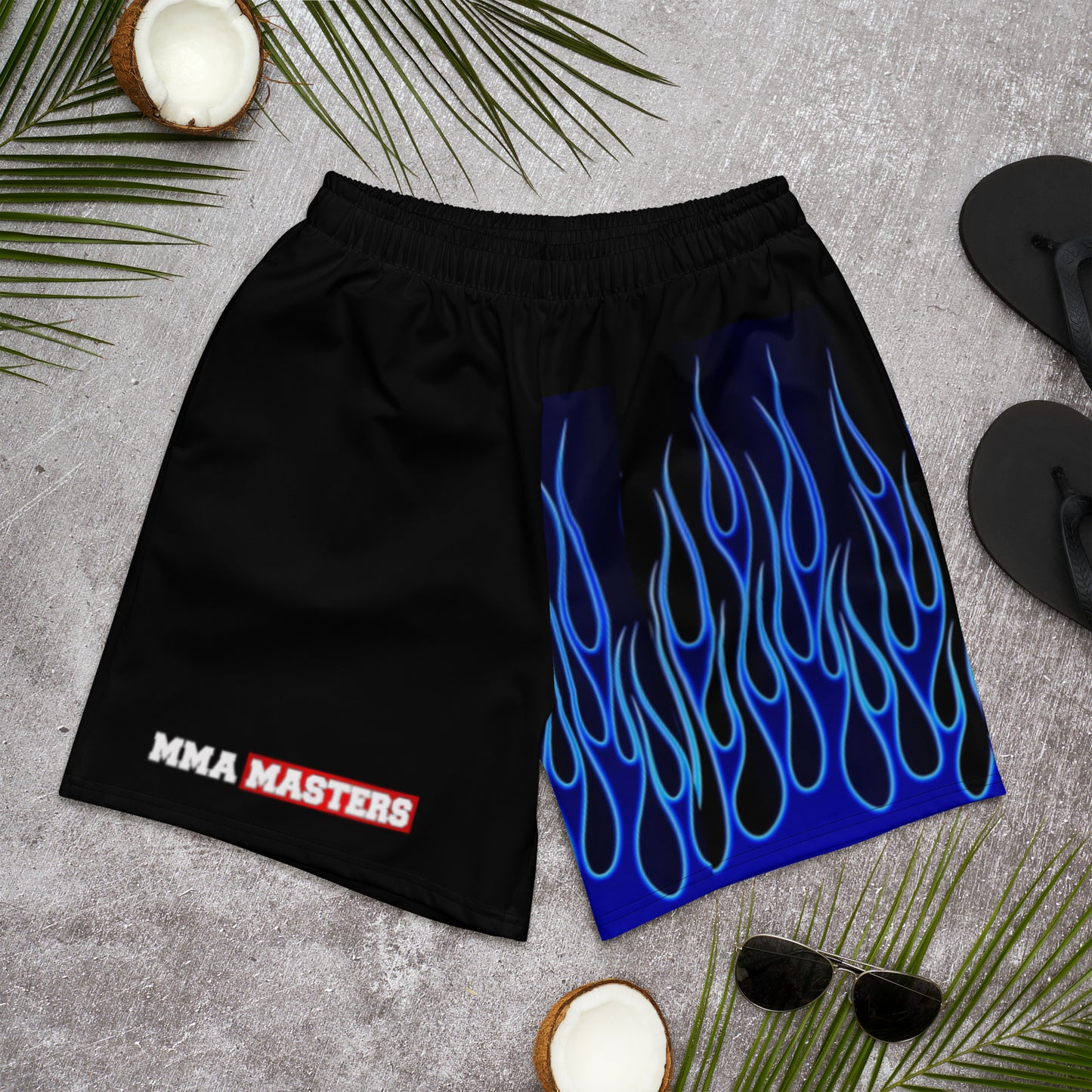 MMA MASTERS Men's Athletic Long Shorts Blue Flames