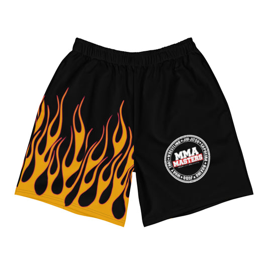 MMA MASTERS Men's Athletic Long Black Flame Shorts